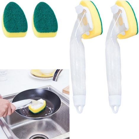 Brosse de cuisine en acier avec distributeur de détergent intégré et 12 têtes en éponge. (1/5)