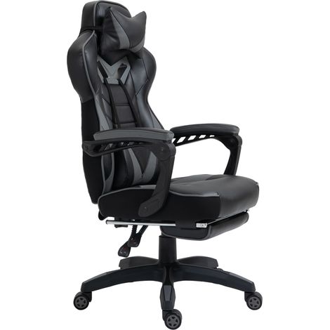 Computer Gaming Chair, Racing Desk Chair with Lumbar Support and Footrest, PU Lear Gamer Chair with Headrest and Swivel Wheels for Home, Grey (1/5)