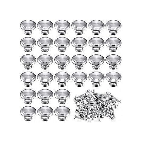 Bouton de porte de cuisine en acier inoxydable, bouton de tiroir en acier inoxydable brossé, bouton de meuble en acier inoxydable brossé, lot de 30 boutons de tiroir argentés à un trou (1/5)