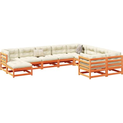 10-tlg. Garten-Sofagarnitur mit Kissen Wachsbraun Kiefernholz vidaXL (1/5)