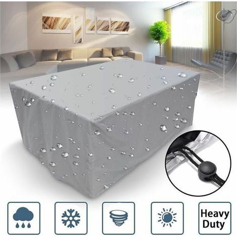 Housse de Protection pour Meubles de Jardin 150x150x75 cm, Bâche Imperméable en Tissu Oxford Polyester Argenté avec Cordon de Serrage, Couverture Anti-UV et Résistante aux Intempéries pour Table de Te (1/4)