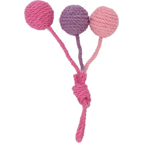Balle suspendue en sisal pour chat, jouet d'intérieur coloré rose et violet à mordre (1/5)