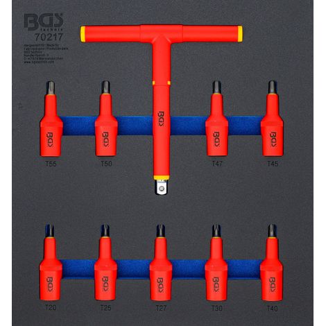BGS Werkstattwageneinlage 2/3: VDE-Bit-Einsatz-Satz Antrieb Innenvierkant 12,5 mm (1/2&quot) T-Profil (für Torx) T20 - T55 10tlg. - 70217 (1/4)