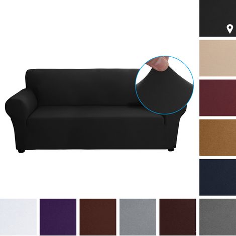 Stretch-Sofaüberzug aus Milchseide, rutschfest, weich, waschbar, für 3-Sitzer-Sofas, geeignet für Wohnzimmer, Kinderzimmer und Haustiere (Schwarz) (1/5)