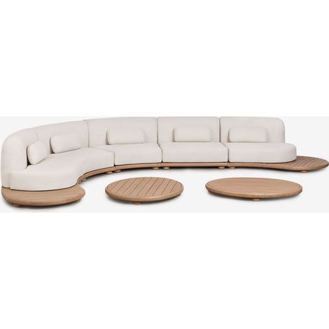 Ensemble de jardin avec canapé modulaire courbe 5 pièces et 2 tables basses en bois d'acacia Gerard SKLUM (1/5)