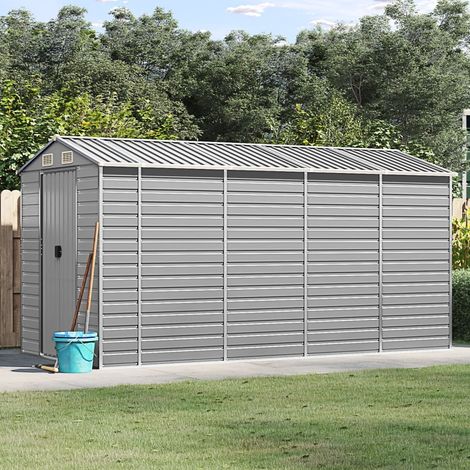 Abri de jardin-Remise Cabane pour outils gris clair 191 x 385 x 198 cm en acier galvanisé (1/5)