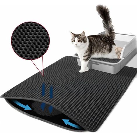Tapis Litiere Chat,Tapis de Litière pour Chat Avec Couche Antidérapante,Tapis pour chat Imperméable, Antidérapant, Tapis Chat, Tapis de Toilette Chat pour Les Types de Chat Bac à Litière (Noir) (1/5)