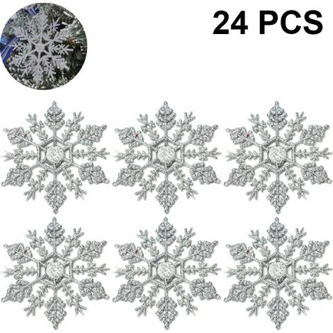 Guirlande De Flocons De Neige En Plastique - Décoration De Noël Pour Arbre Porte Mur Cheminée - 24 Pièces (1/5)