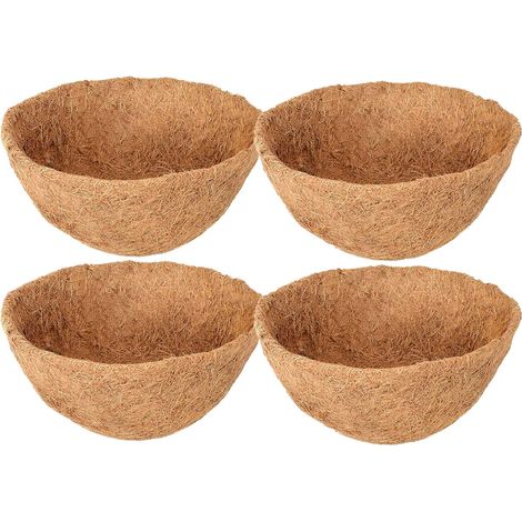 Juego de 4 cestas colgantes redondas de 35,5 cm (14 pulgadas), de fibra de coco natural, que retienen la humedad, ideales para la decoración del hogar. (1/5)