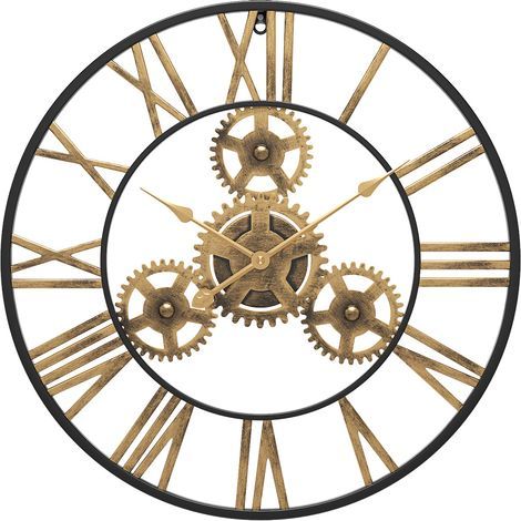50 cm Noire Industrielle Bois Vintage Pendule Murale Steampunk Chiffres Romains pour Salon Bar Bureau (1/5)