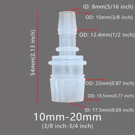 (5 pièces, 10-20 mm) 5 raccords flexibles en plastique pour tuyau d'arrosage, réducteurs à embout cannelé, adaptateurs et épissures pour la réparation de tuyaux d'eau, de jardins, d'aquariums et de la (1/5)