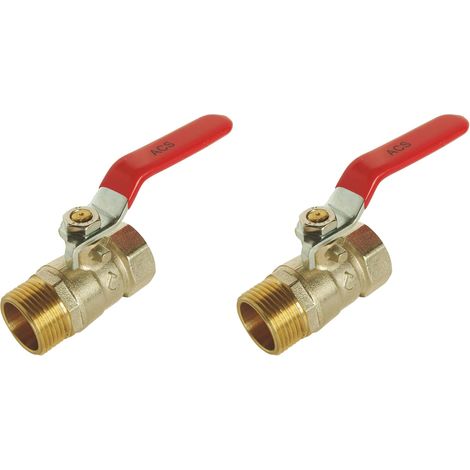 Lot de 2 Vanne à sphère Mâle Femelle 3/8, Corps en laiton CW617N, Double joints toriques, Plomberie chauffage