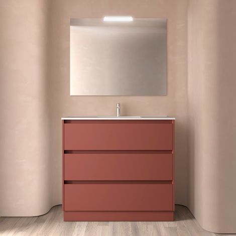 Salgar Noja Komplett-Set 1000 3 Schubladen RED SATIN + Waschtisch + Spiegel + Leucht (1/4)