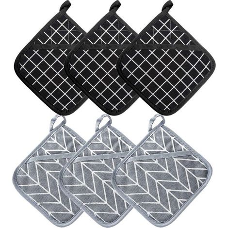 Guantes y manoplas de horno resistentes al calor, resistentes hasta 200 °C, juego de 6, algodón reciclado grueso, protección térmica, 17 x 17 cm - ULISEM (1/5)