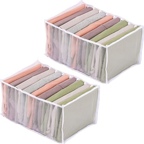 Confezione da 2 organizer in tessuto pieghevole, organizer per cassetti pieghevole, scatola portaoggetti a 9 scomparti per jeans, magliette, jeans, camicie, leggings, bianco, 32x25x17 cm (1/5)
