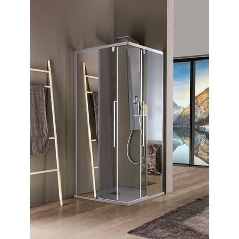 Samo - Paroi de douche d'angle ouverture coulissante 77-79 cm profilé chromé brillant transparent version gauche - Acrux