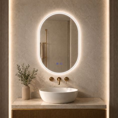 MAERTS-E 500x700mm Illuminated Oval Bathroom Mirror Demister 3 Colour Dimmable Touch (1/5)