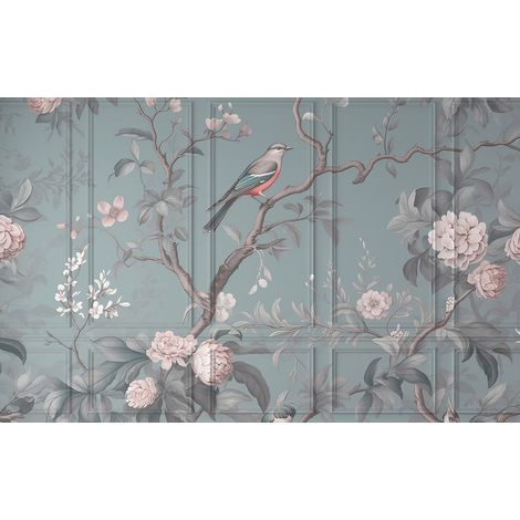 Papier peint panoramique - Fleurs Oiseau - 130 cm x 81 cm (1/2)