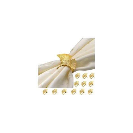 Lot de 12 Ronds de Serviette en Tissu en Forme d'éventail pour décoration de Table, fête de Mariage, Vacances, Banquet, Noël, dîner (Doré, 5.8x4.8CM) (1/5)