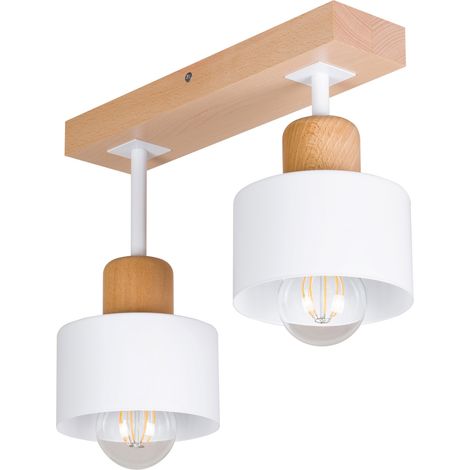 Lámpara de techo blanca de madera y metal de estilo escandinavo, 2xE27, iluminación LED moderna para salón, cocina, dormitorio, habitación infantil, loft. (1/5)