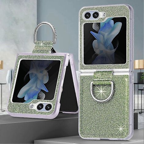 Funda brillante para Samsung Galaxy Z Flip 6, con anillo, bonita funda protectora ultrafina, suave y rígida, a prueba de golpes, color verde. (1/2)