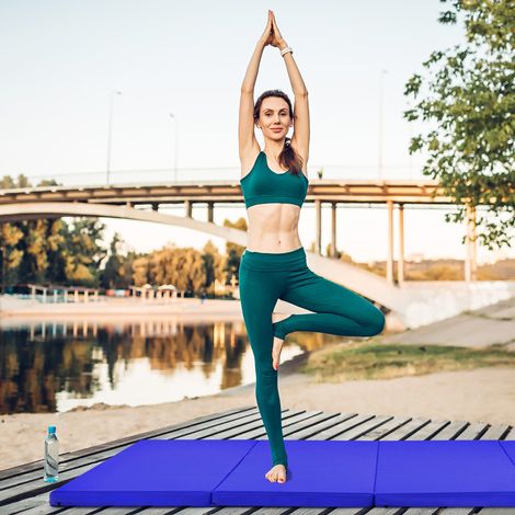 Tapis de gymnastique pliable Tapis portable pour Fitness Yoga Sport Exercice en EPE et PU 240x120x5cm Bleu