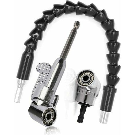 RHG Foret à angle droit et kit d'extension d'angle flexible, tournevis à angle droit 105 degrés 1/4 tige hexagonale pour foret