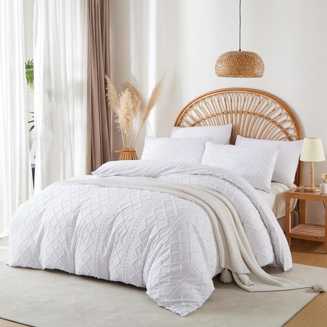 Bettwäsche-Set 135x200 cm Boho Kariert Weiß mit 80x80 cm Kissenbezug, pflegeleicht