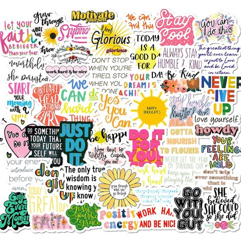 Lot de 50 autocollants en vinyle de 4 cm, avec motifs variés (dessins animés et textes motivants), pour bouteilles d'eau, gobelets, bagages, skateboards, pare-chocs, albums de scrapbooking, tasses - I (1/5)