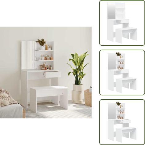 Specchio da toeletta - vidaXL Set Tavolo da Toeletta Bianco 74,5x40x141 cm - Trucco