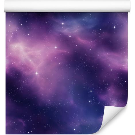 Papel pintado de galaxia en acuarela violeta e índigo para salón y dormitorio, 50x1000 mm. (1/5)