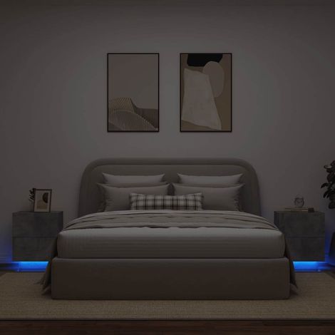 Nachttische mit LED-Leuchten 2 Stk. Betongrau Holzwerkstoff