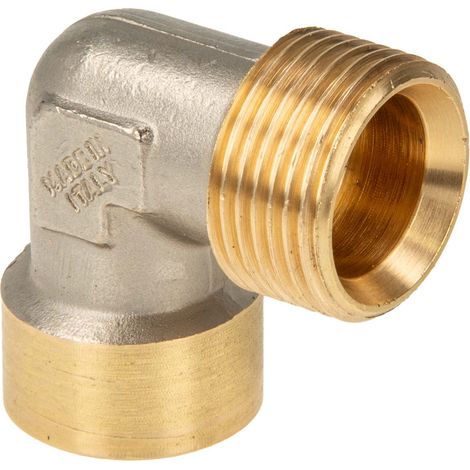 tecuro Winkel 90° Eurokonus G 3/4 Zoll AG x G 1/2 Zoll IG, DN 15, DVGW, Messing teilvernickelt