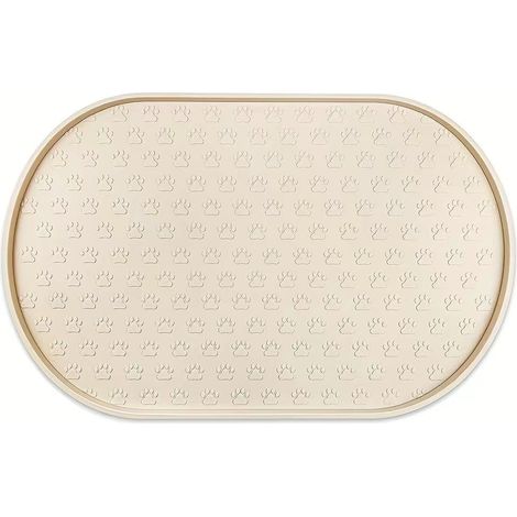 48 x 30 cm Tapis de gamelle en silicone pour chien et chat pour éviter les déversements, adapté aux gamelles d'eau et de nourriture, beige