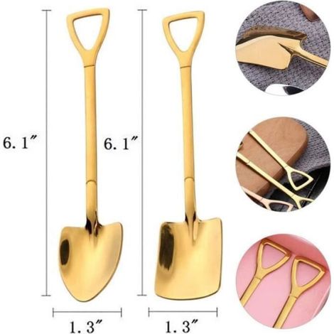 6 doré cuillères en acier inoxydable, cuillère rouge, cuillère à pastèque, thé au lait, café, cuillère à sucre, crème glacée, (1/4)