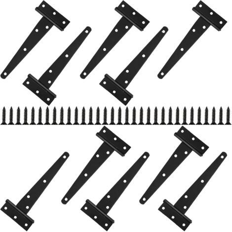Lot de 10 Charnières Porte en T Robuste, 15 cm Charnière de Porte en Bois Métallique Noire pour Porte en Bois, Porte D'armoire Spendue, Charnière de Porte de Remise, Jardin de Clôture - Avec 70 (1/5)