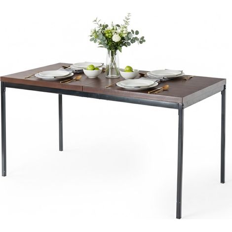 FurnitureR Dining Table Rectangular MDF Kitchen with Heavy Duty Metal Legs, Kitchen Table for 2-4 Person Kitchen Restaurant Apartments & Café, 150x75x75cm, Brown