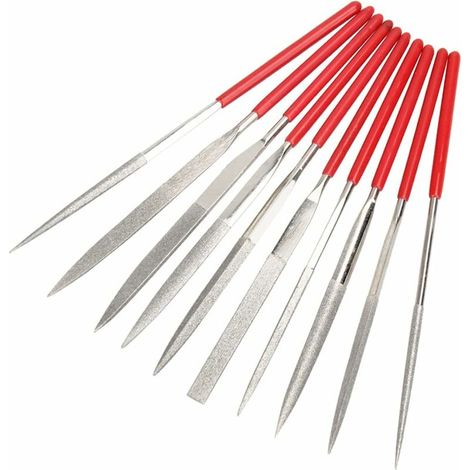 Jeu de 10 Pièces Mini Limes à Aiguille Diamant en Tige de 2mm, Ensemble de Fichiers Polyvalentes 100mm Diamant Lime en Métal pour Travail (1/5)