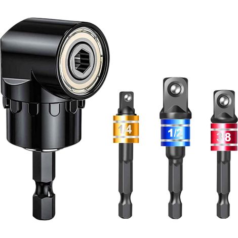 105° Tournevis Porte Adaptateur et 3 embouts de tournevis 1/4", 3/8", 1/2",Visseuse d'angle,Adaptateurs de douilles à choc,Adaptateur d'embout