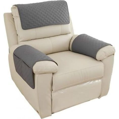Funda para reposabrazos de sofá, funda impermeable para reposacabezas, funda acolchada antideslizante para silla, protector de muebles con bolsillos (gris oscuro) (1/4)