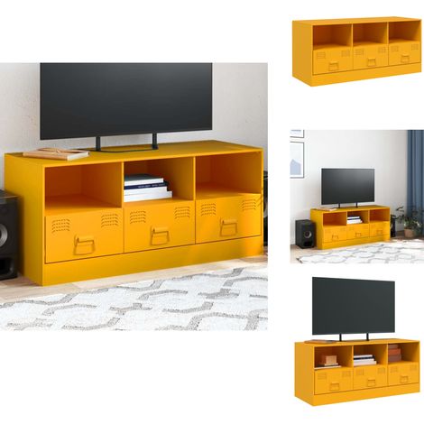 TV-Schrank Senfgelb 99x39x44 cm Stahl - TV-Schrank - Fernsehtisch - Regal - Wohnzimmermöbel - Senfgelb (1/5)