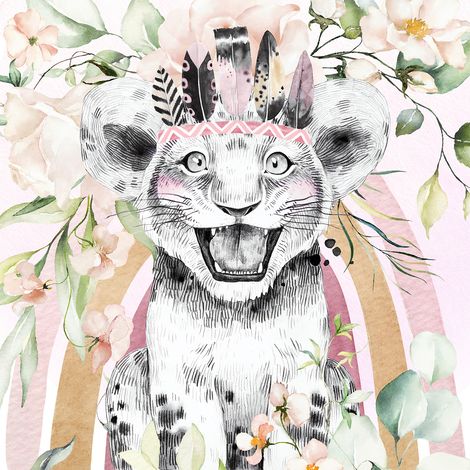 Papier peint panoramique Enfants - Lion Indien - 320 cm x 320 cm (1/2)