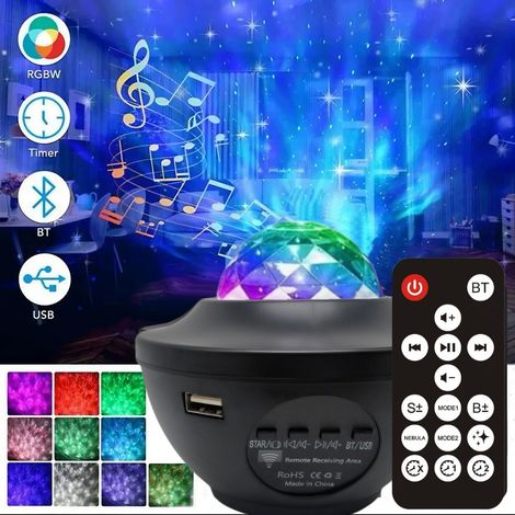 Projecteur RGBW ciel étoilé et océan, veilleuse musicale Bluetooth, veilleuse nébuleuse rotative (1/5)