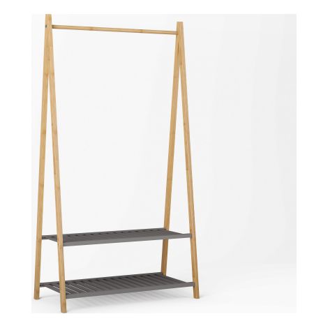 Kleiderständer aus Bambus 80x40x150 cm, Garderobenständer in Natur & Anthrazit, freistehende Kleiderstange mit 2 Ablagen für Schlafzimmer Flur