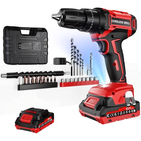 Perceuse Visseuse Sans Fil 21V Avec Batterie 2000mAh, 45Nm de couple max 25+3 positions de couple (2 vitesses & LED), et chargeurpour la maison et le jardin projet DIY (1 Batterie) (1/5)