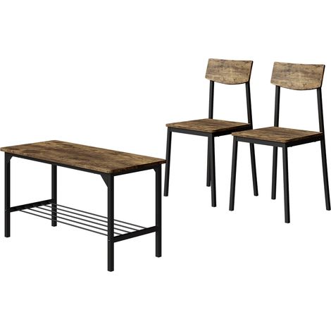Set di panca e sedie Fyrk, Nero/quercia rustico, 85 x 46 cm 3 parti, Vicco