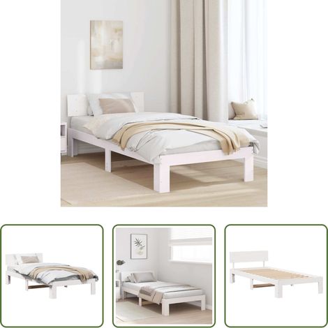 vidaXL Weiß - Bettrahmen mit Kopfteil Weiß 100 x 200 cm Massives Kiefernholz (1/5)