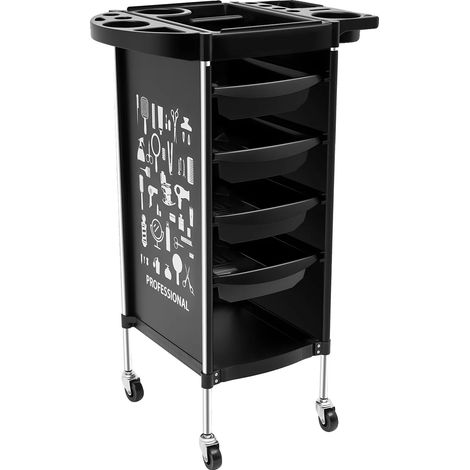 Chariot de salon, 6 niveaux, 4 tiroirs, noir (1/2)