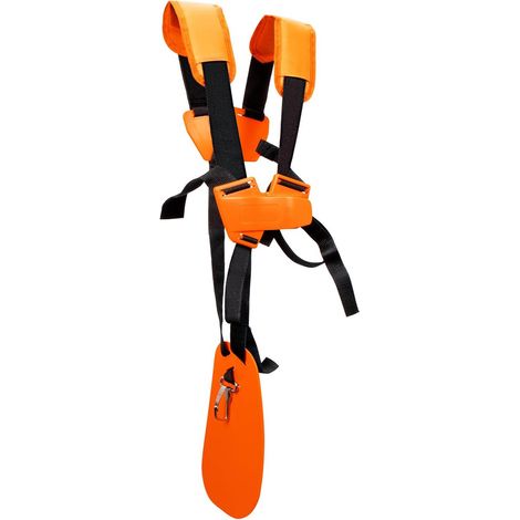4119 710 9001 Harnais pour désherbeur - harnais pour coupe-herbe, double épaule avec courroie de coupe-herbe résistante en nylon, pour coupe-herbe STHIL FS série KM (orange) (1/3)