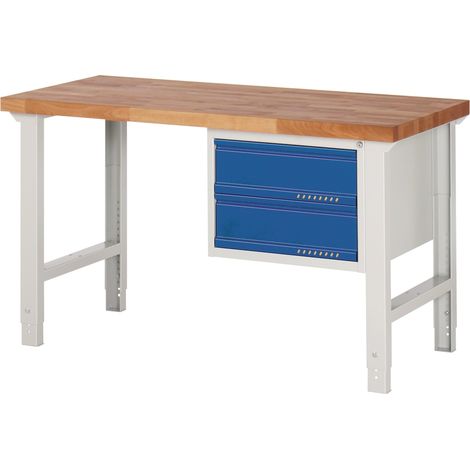 Mesa de trabajo Ser.BK 650 B1500xT700xH790-1140mm Haya gris claro/azul 2 cajones TECWERK (1/2)